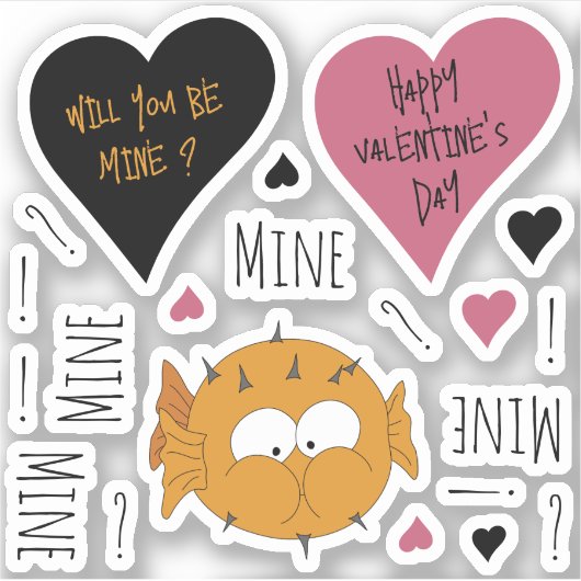 Fun Mine Mine Mine Valentijnse  Puffer Thema Sticker (Voorkant)