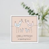 Fun Modern Birds Twin Baby shower Invitation Kaart (Staand voorkant)