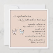 Fun Modern Birds Twin Baby shower Invitation Kaart (Achterkant)