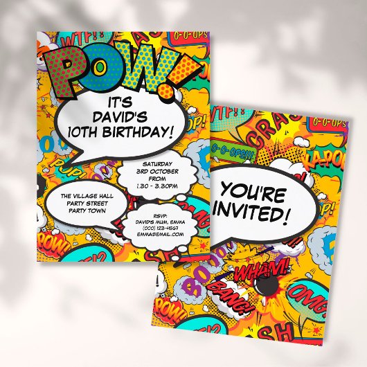 Fun Modern Birthday Comic Book Uitnodiging Briefkaart