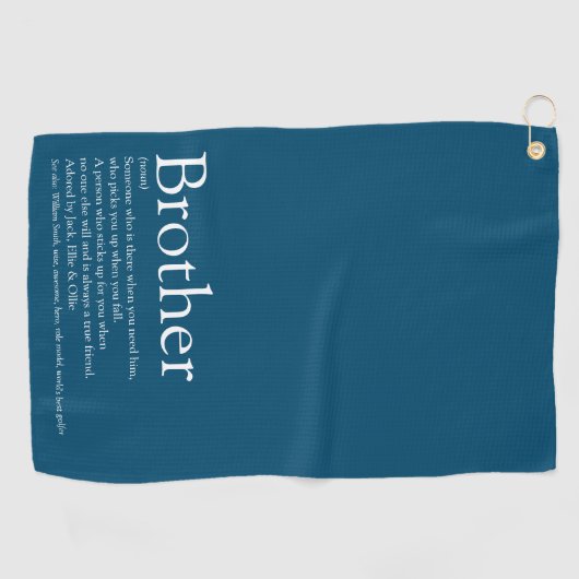 Fun Modern Blue Typographic Brother Definition Golfhanddoek (Horizontaal)