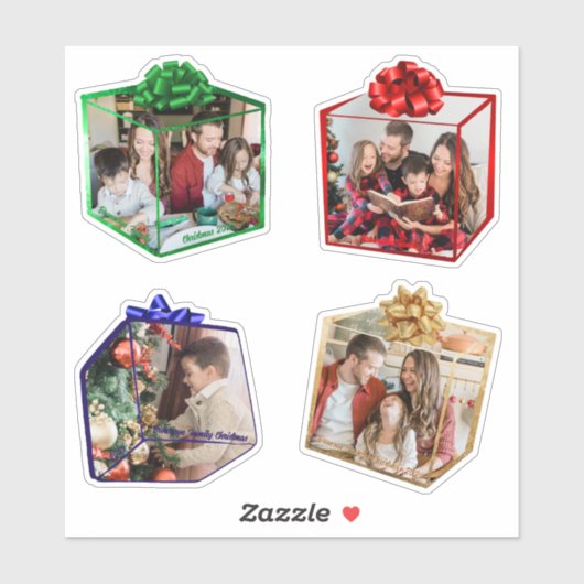 Fun Modern Christmas Present Family Photo Custom Sticker (Vel)