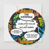 Fun Modern Comic Book Photo Circle Wedding Kaart (Voorkant)