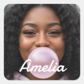 Fun Modern Custom Photo Name Create Your Own Vierkante Sticker (Voorkant)