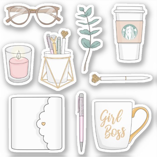 Fun Modern Girl Boss Coffee White Planner Stickers (Voorkant)