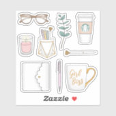 Fun Modern Girl Boss Coffee White Planner Stickers (Vel)