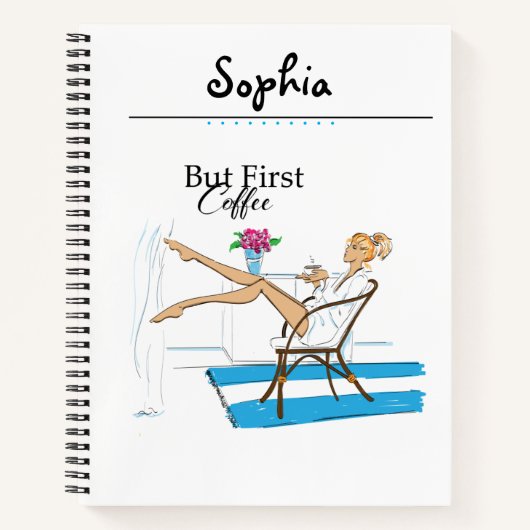 Fun Modern Girly But First Coffee Notitieboek (Voorkant)