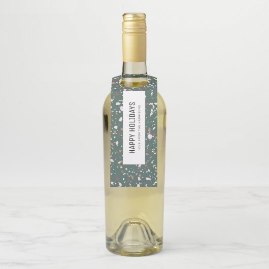 Fun Modern Green Terrazzo Prettige feestdagen Flessenhanger (Op fles)