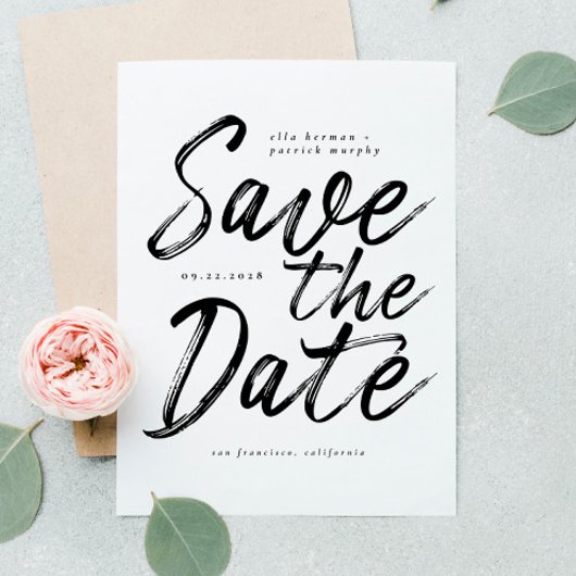 Fun Modern Handgeschreven Weddenschap Save the Dat Kaart