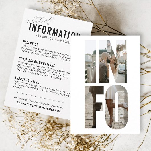Fun Modern INFO Mots Photo Mariage Détails Carte