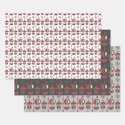 Fun Modern Kerstmis Geometrical Shaptern Pattern Inpakpapier Vel (Set)