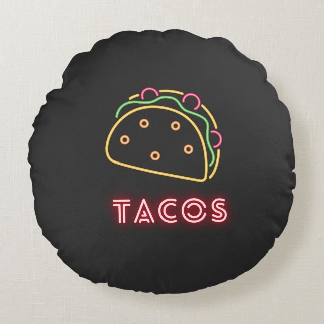 Fun Modern Neon Tacos-symbool Rond Kussen (Voorkant)