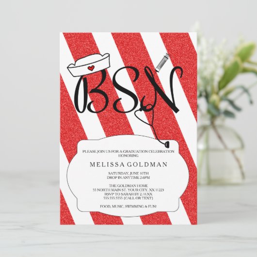 FUN MODERN RN afstuderen nodigt uit tot RED glitte Kaart (Staand voorkant)