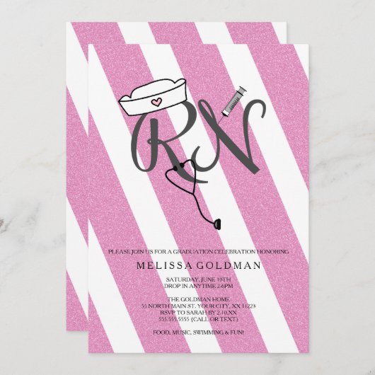 FUN MODERN RN graduation invitations parties scint (Devant / Derrière)