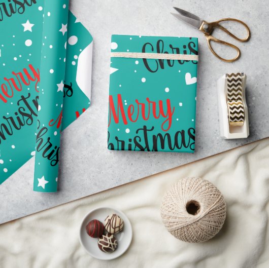 Fun Modern Teal Merry Christmas Script Cadeaupapier (Crafts)