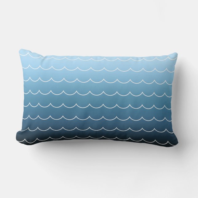 Fun Modern Wave Pattern Blue Gradient Kussen (Voorkant)