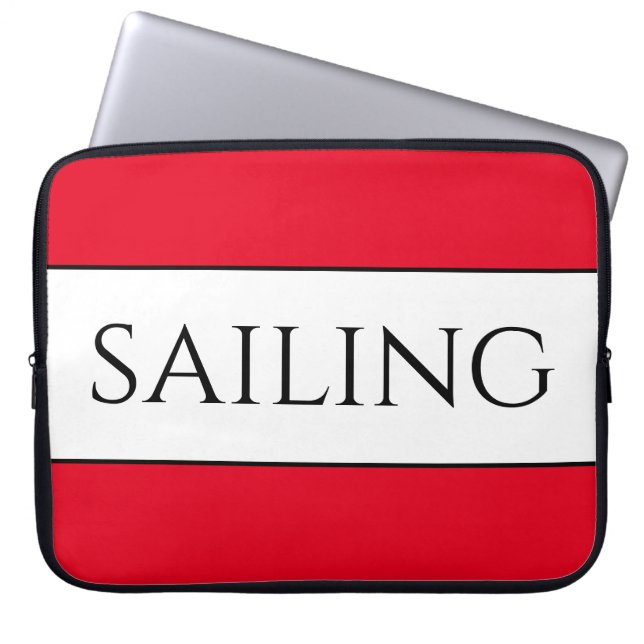 Fun Modern White Bold Red Trim SAILING Stripes Laptop Sleeve (Voorkant)