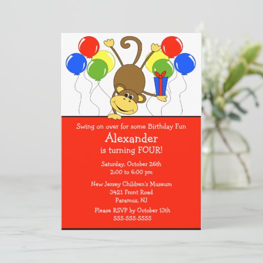Fun Monkey Birthday Uitnodiging (Staand voorkant)