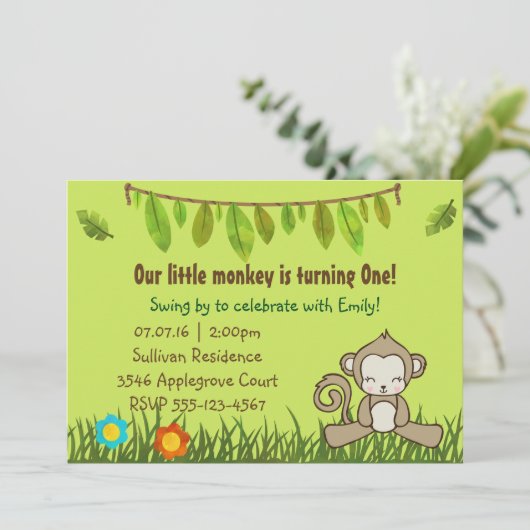 Fun Monkey Safari Design Invitation d'anniversaire (Debout devant)