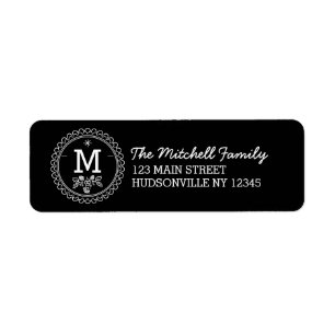 Fun Monogram Festive Black and White Holiday Etiket