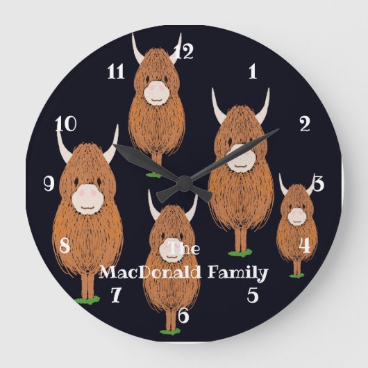 Fun Monogram Scottish Highland Koe Grote Klok (Voorkant)