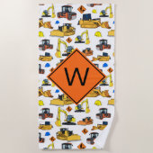 Fun Monogrammed Construction Vehicles Pattern Strandlaken (Voorkant)