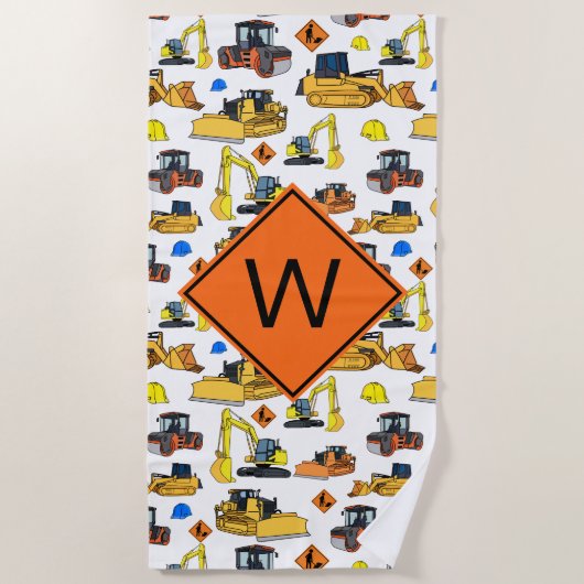 Fun Monogrammed Construction Vehicles Pattern Strandlaken (Voorkant)