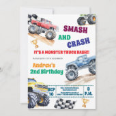 Fun Monster Trucks 2nd Birthday Party Invitation (Devant)