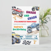Fun Monster Trucks 3rd Birthday Party Invitation (Debout devant)