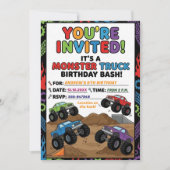 Fun Monster Trucks 6th Birthday Party Invitation (Devant)