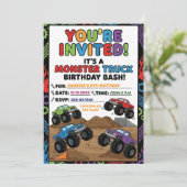 Fun Monster Trucks 6th Birthday Party Invitation (Debout devant)