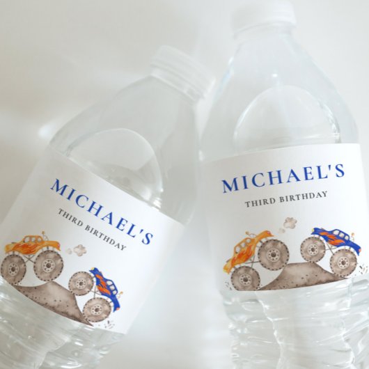 Fun Monster Trucks Water Bottle Label Waterfles Etiket