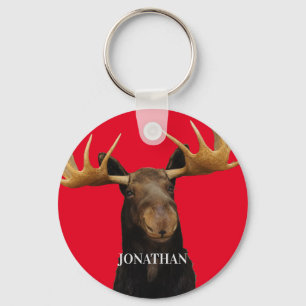 Fun Moose Red Name Wildlife Sleutelhanger