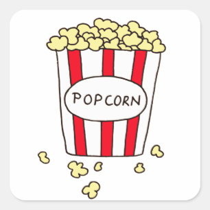 Fun Movie Theater Popcorn in Red White Bucket Vierkante Sticker