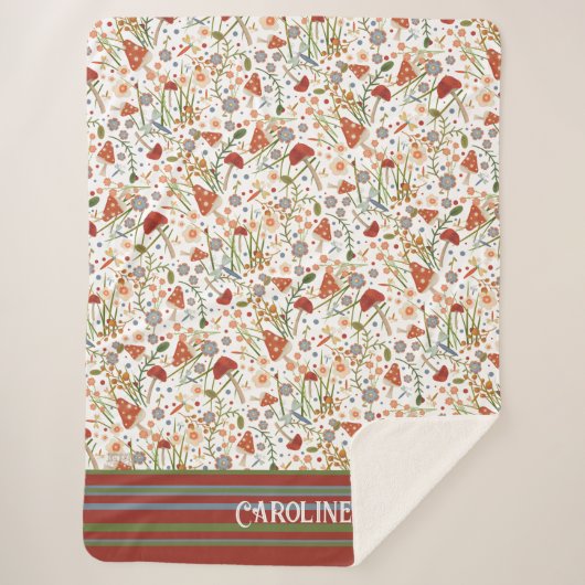 Fun Mushrooms Stripes Custom Inspirivity Sherpa Deken (Voorkant)