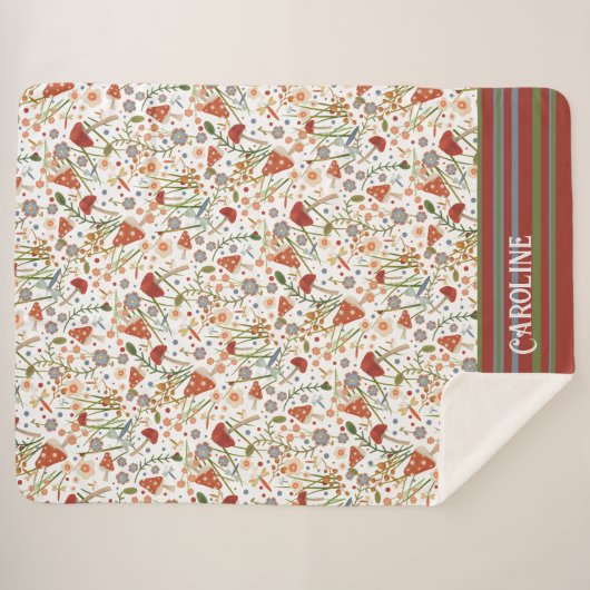 Fun Mushrooms Stripes Custom Inspirivity Sherpa Deken (Voorkant (horizontaal))
