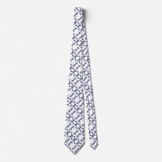 Fun Nautical Dark Blue Anchor Pattern on White Stropdas (Voorkant)