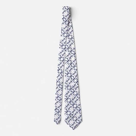 Fun Nautical Dark Blue Anchor Pattern on White Stropdas (Achterkant)