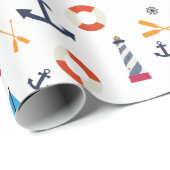 Fun Nautical Sailboat Lighthouse Ocean Zee Pattern Cadeaupapier (Rol Hoek)