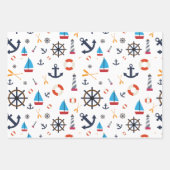 Fun Nautical Sailboat Lighthouse Ocean Zee Pattern Inpakpapier Vel (Voorkant)