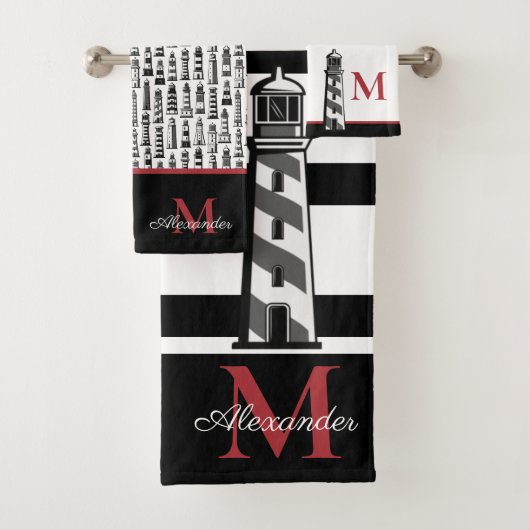 Fun Nautique Rouge Noir Blanc Stripe Phare (En situation)