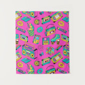 Fun Neon Pink Retro 80s 90s Tech Bright Pattern Wandkleed (Voorkant)