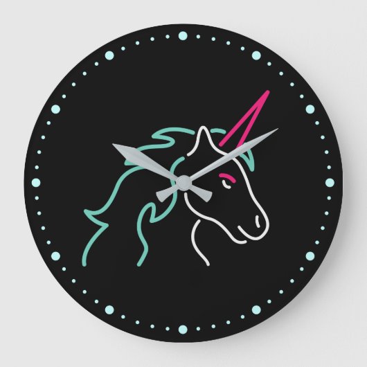 Fun Neon Unicorn Large Clock Grote Klok (Voorkant)