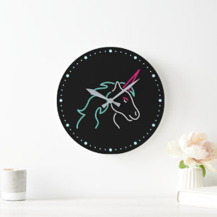 Fun Neon Unicorne Grande horloge