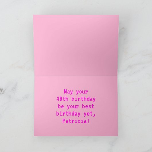 Fun, Nerdy, Geeky, Pink, 8-Bit Style 48th Birthday Kaart (Binnen)