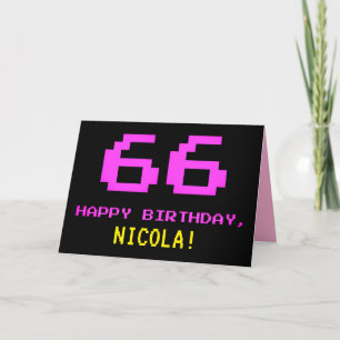 Fun, Nerdy, Geeky, Pink, 8-Bit Style 66th Birthday Kaart