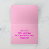 Fun, Nerdy, Geeky, Pink, 8-Bit Style 96th Birthday Kaart (Binnen)