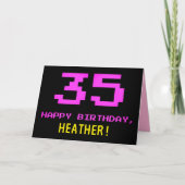 Fun, Nerdy, Geeky, Pink, 8-bits stijl 35th Birthda Kaart (Voorkant)