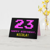 Fun, Nerdy, Geeky, Roze, 23e verjaardag met 8 bits Kaart (Gele Bloem)