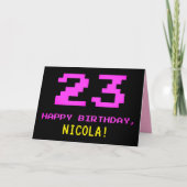 Fun, Nerdy, Geeky, Roze, 23e verjaardag met 8 bits Kaart (Voorkant)